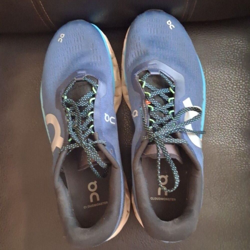 On Cloudmonster Shoes Mens Size 11 Blue Running Cushioned Athletic Sneakers
